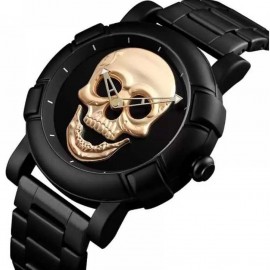 ساعة عصرية باطار اسود و بشكل الجمجمة  ساعة عصرية باطار اسود و بشكل الجمجمة